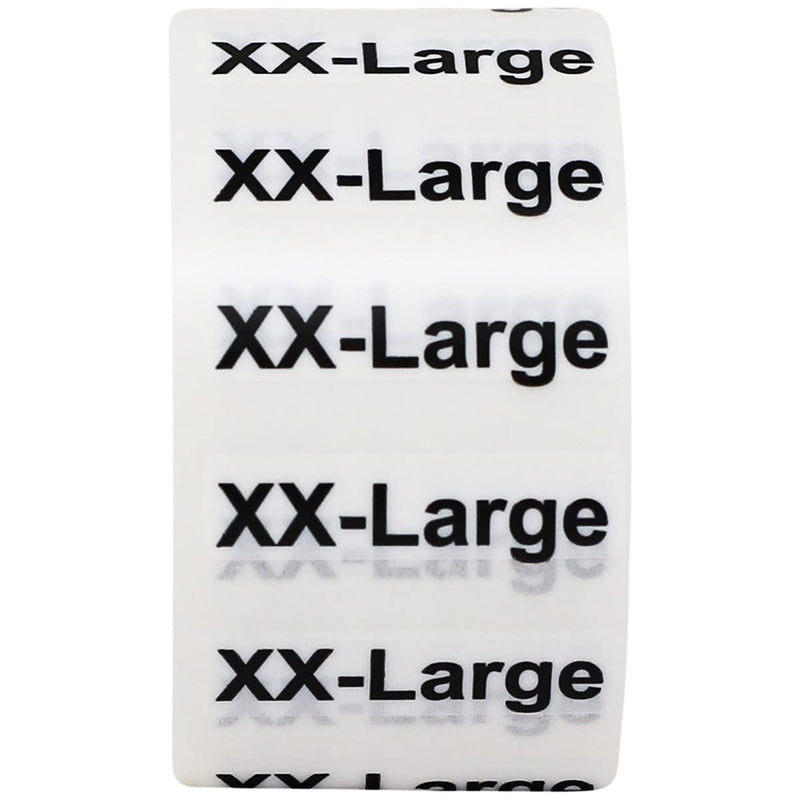 XX-Large Clothing Labels – Clear Size Strip Stickers with Black Text, 1.25 x 5 Inch Adhesive Labels, 125 Total Stickers for Retail Apparel, Clothing Organization, and Inventory – Made in the USA Xx-large