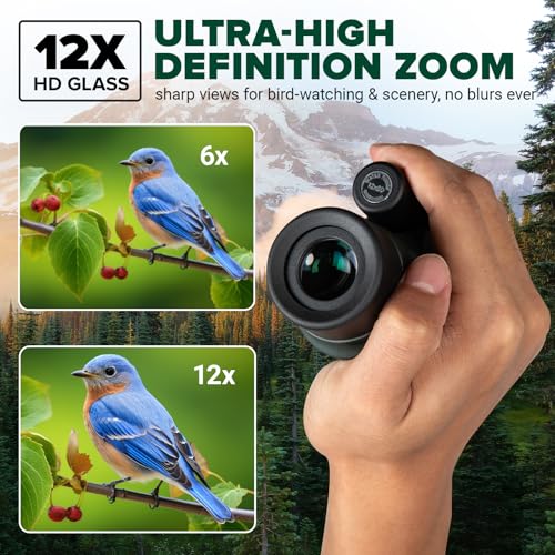 12x50 HD Monocular Telescope for Adults - Professional Grade BAK4 Prism & FMC Lens | IPX7 Waterproof, Compact Design for Bird Watching, Hunting, Concerts & Stargazing 12x50 HD