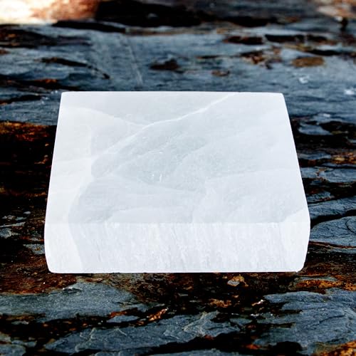 Om Zone Selenite Charging Plate for Cleansing Crystals & Healing Stones, Meditation, Reiki, Protection Crystals, Spiritual Gift (1, 3" Square) 1