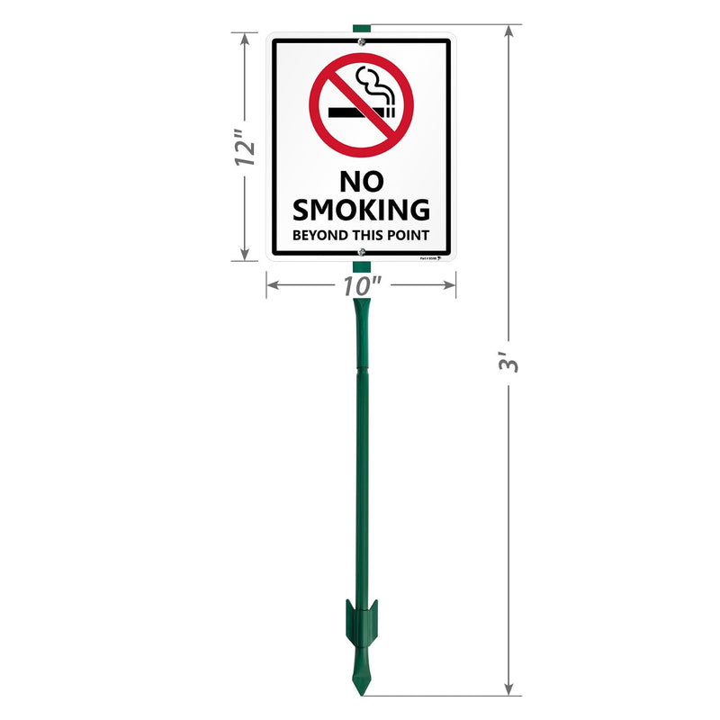 SmartSign 12 x 10 inch “No Smoking Beyond This Point” Yard Sign with 3 foot Stake, 40 mil Laminated Rustproof Aluminum, Red, Black and White, Set of 1