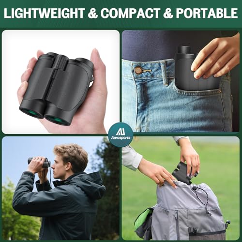Aurosports 16x32 Binoculars for Adults and Kids - 16x High Power Binoculars for Detail Observation - Low Light Vision Easy Focus Compact Binocular for Bird Watching Hunting Travel Gifts for Men 16x32-Compact