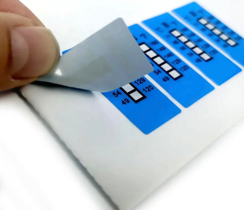 High Temperature Measurement Sticker, Temp Dot B/C, 129°F (54°C) to 230°F (110°C), Blue
