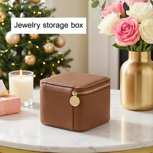 Travel Jewelry Case Organizer - Compact PU Leather Jewelry Box with 6 Small Portable Velvet Jewelry Pouches & 2 Inner Lid Slots for Rings Earrings Necklaces Bracelets,Ideal Gift for Women Girls(Brown) brown