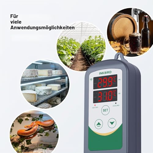 Inkbird Wi-Fi Thermostat Heating Cooling, ITC-308-Wi-Fi Socket, Thermostat, Temperature Controller, with App Control, Terrarium Thermostat with Probe for Incubator, Brewing | Digital Thermal Socket with Sensor for Greenhouse Reptile Terrarium Agriculture