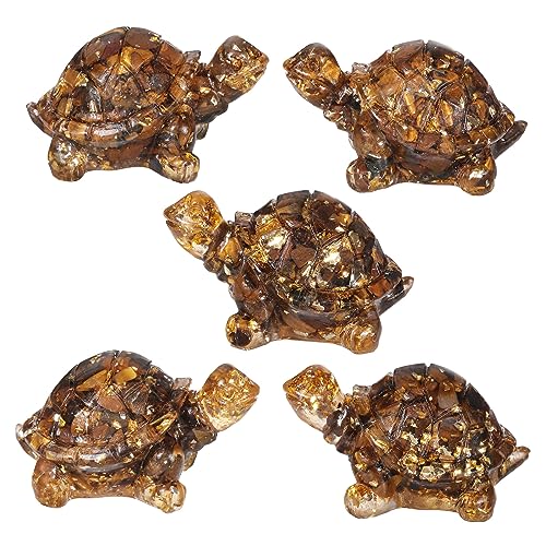 Rockcloud Pack of 2 Tiger's Eye Stone Crystal Resin Turtle Pocket Stone Brown