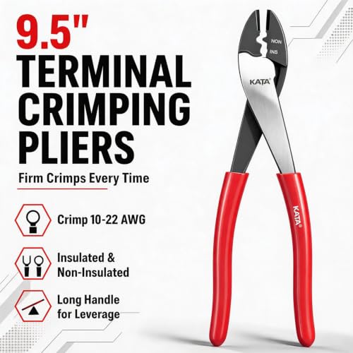 KATA Wire Crimper and Automatic Wire Stripper Tool Set for Electrical Work 2pc Red