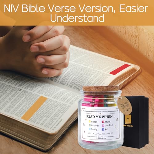 Bible Verse in a Jar, 5Pcs Christian Gifts for Women, Read Me When Bible Verse Jar with Christian Keychain, Prayer Jar with 90Pcs Color Coded Scriptures Pink Ribbon, Easter Graduation Gift Christian Gifts Set