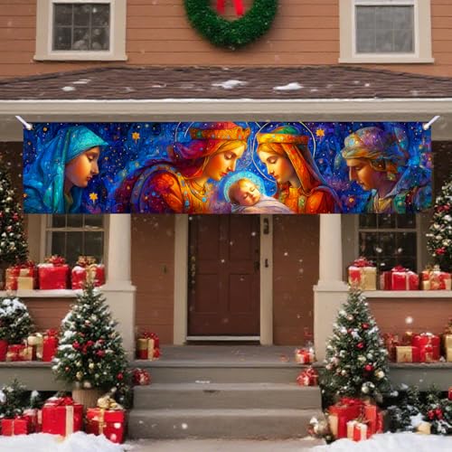 Nuxovilar Blessed Madonna Christmas Banner 17.7x78.7 Inches Polyester Ri50325