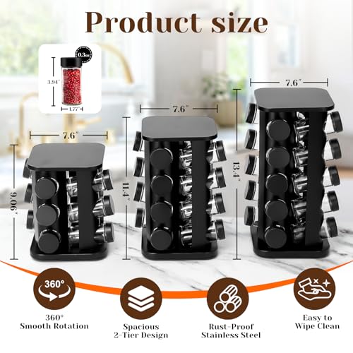 Rotating Spice Rack, Rotatable Spice Rack with Jars, Compact Stainless Steel Space Organizer (Medium, Piece, 16) Medium 16.0
