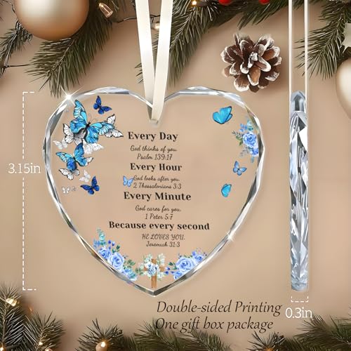 Christian Gifts for Women Birthday, Inspirational Gifts for Women Friends, Glass Bible Verse Decor, Religious Gift for Sister, Mom, Mother, Scripture Home Decorative Ornament Butterfly-d