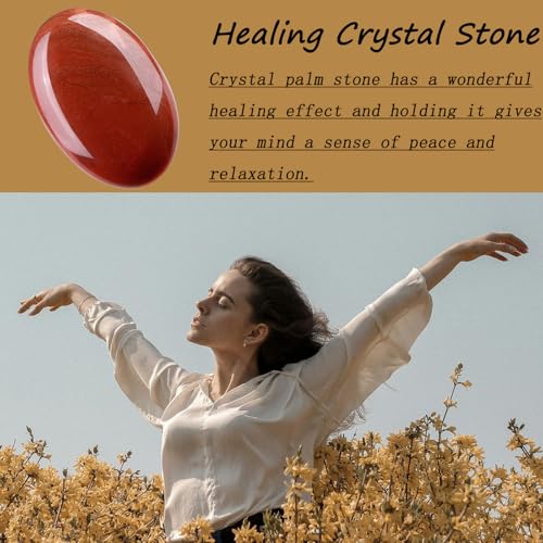 DUQGUHO Red Jasper Stone Palm Stone 2.4'' Red Stone Natural Healing Crystal Worry Stone Energy Balancing Polished Stones Blessing Gifts Boho Pocket Stone 1PCS