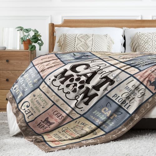 SteadStyle Cat Mom Gifts - Best Mom Ever Blanket for Cat Lovers 80"x60"