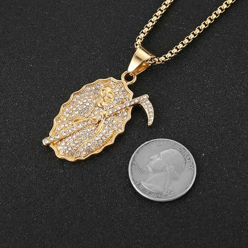 AsAlways Santa Muerte Necklace for Men, with 22"+2" Rolo Chain