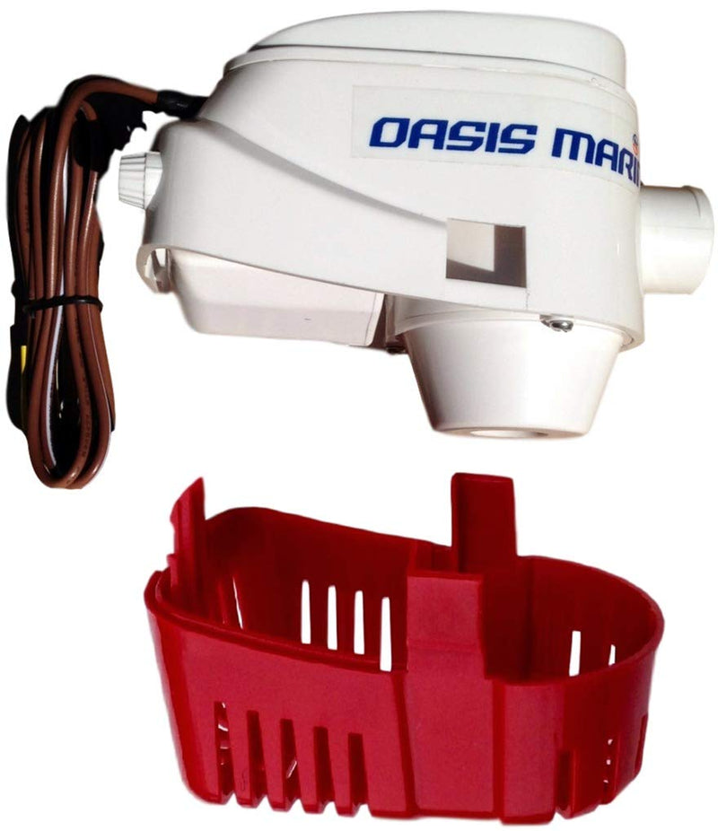 OASIS MARINE Automatic Bilge Pump with Built-in Float Switch 1100 GPH 12V Water Removal Pump, Stainless Steel Shaft, Snap-Lock Strainer Base, Quiet Operation, 1-1/8" Hose Outlet