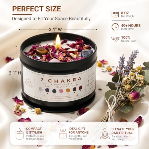 7 Chakra Crystal Candle, Soy Wax, Essential Oils, Meditation Gift