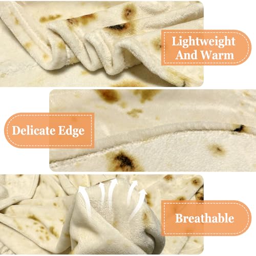 Bcareself Tortilla Blanket 71 inches 2.0 Double Sided Adult Size Giant Double Sided for Kids Funny Realistic Food Personalized Throw Blanket Novelty Gift Taco Blanket Soft Flannel Beige