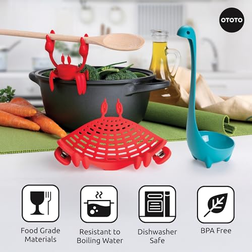 OTOTO Prep Pals Bundle of Red the Crab, Nessie, Crabby - Cute Kitchen Accessories, Kitchen Gadgets, Spoon Rest for Stove Top, Soup Ladle, Pasta Strainer, Funny Unique Gifts, Cooking Gifts BUNDLE - Prep Pals