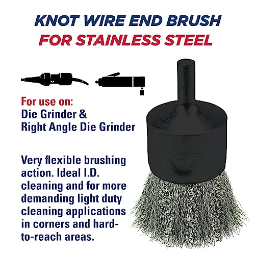 Weiler 10022 1-inch crimped wire end brush with stainless steel fill, flat end brush with yellow handle