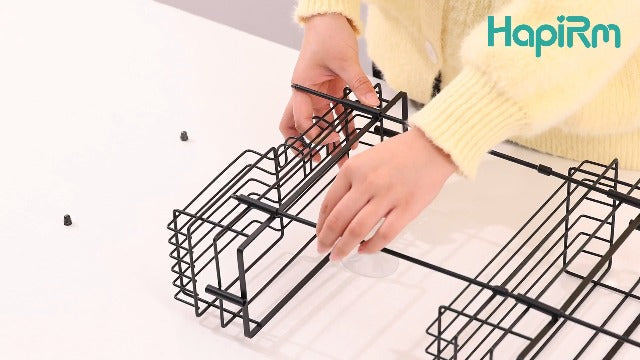 HapiRm Hanging Shower Caddy – For Renters & Small Bathrooms, Fits Shower Curtain Rods, No Drilling, 2 Rustproof 304 Shelves, 4 Hooks, and a Detachable Toothbrush Holder You Can Rinse - Black