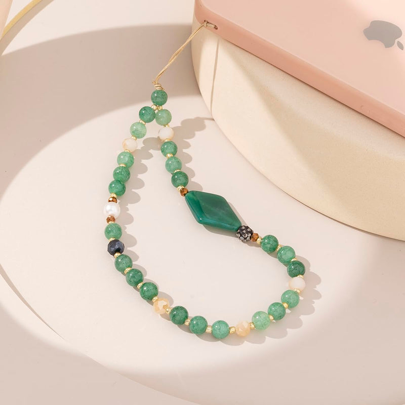[Australia - AusPower] - S.J JEWELRY Phone Charm Phone Wrist Strap with Tether Tab Beaded Phone Lanyard Phone Wristlet Handmade Semi-Precious Gemstone Phone Chain Green 