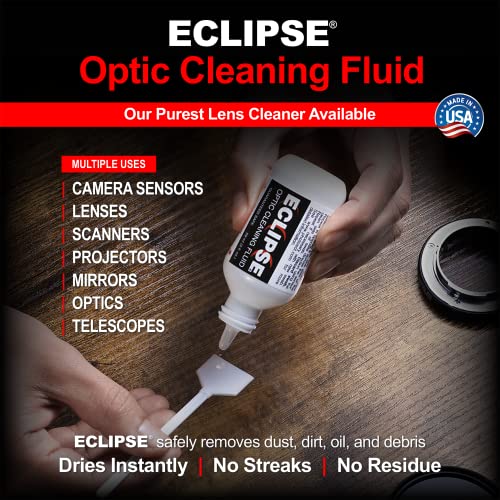 Eclipse Optic Cleaning Solution - Camera Lens and Digital Sensor Cleaner Fluid - Works with All Cameras, Binoculars, and Other Optical Products - Dropper Tip (59ml) - 2oz Eclipse