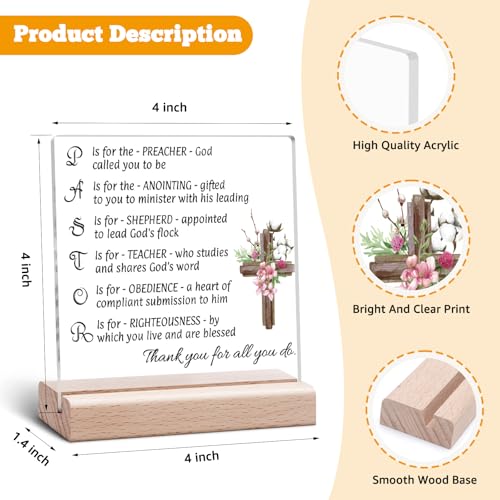 Pastor Appreciation Gifts Pastor Gift Clear Desk Decorative Sign Religious Christian Present for Men Office Decor Appreciation Day Birthday Acrylic Sign With Wooden Stand for Desk Table Shelf