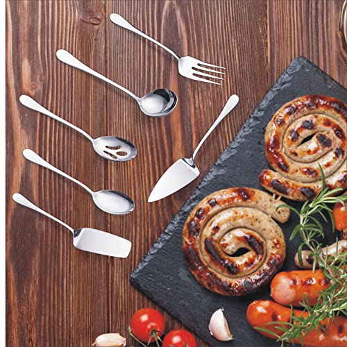 Hohscheid Serving Utensils Set Include Large Serving Spoons Slotted Serving Spoons Serving Forks Soup Ladle and Pie Server Buffet Catering Serving Utensils for Parties Entertaining Silver
