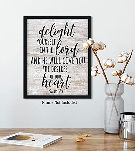 Govivo Delight yourself in the Lord, Psalm 37:4 - Christian Wall Art - Motivational Rustic Print - 11x14 Unframed 14"L x 11"W