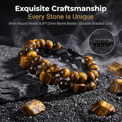 Tigers Eye Bracelet for Men,Obsidian Hematite Triple Protection Bracelet Style A