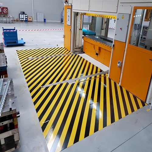[Australia - AusPower] - 2 Inch x 110FT Black & Yellow Hazard Tape Warning Safety Stripe Tape for Floor Marking, Strong Adhesive Wear Resistance Warterproof Caution Tape Roll Ideal for Walls, Floors, Pipes and Equipment 