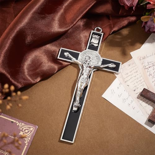 HOBBIESAY 1PCS Crucifix Wall Cross 7.6 * 3.8 Inch Black Metal Slender Crosses Inspirational Home Décor Antique Crucifix Wall Cross Metal Art Enamel Give Blessing Spiritual Sacred Faith Gift