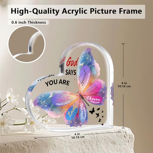 Christian Gifts for Women Birthday Acrylic Plaque Butterfly Inspirational Gifts for Women Friends Mom Sister Coworker Catholic Female Religious Spiritual Gift Home Christian Decor Sign