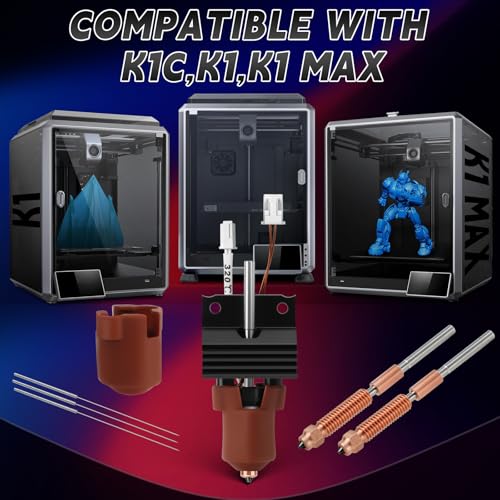 Pack of 31 K1C 3D Printer Hotend Upgrade Kit, Ceramic Heating Block and 0.4 mm Quick Change Nozzle, High Temperature Resistant with Nozzles, Cleaning Needles and Tools, Compatible with Creality K1