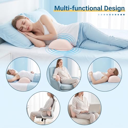 Lumbar Support Pillow for Sleeping,Premium Memory Foam Lower Back Pain Relief Bed Rest Support Pillows for Car Bed,Couch,Waist Support Care Cushion,Sleep Lumbar Pillow (Light Pink) Light Pink
