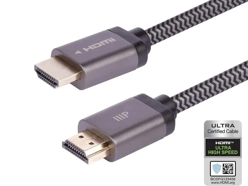Monoprice 8K Certified Ultra High Speed HDMI 2.1 Cable - Braided, 8K@60Hz, 48Gbps, CL2 Rated, 24AWG, 20 Feet, Black