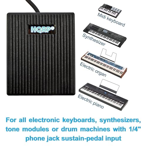 HQRP Sustain Pedal Bundle for Yamaha Digital Piano & Keyboard Models P-45, P-125, YPG-235, DGX-660, PSR-E373, YPT-260, MX61, MODX6, MODX7, MODX8 (FC4 + FC5 Replacement, 1/4" Jack)