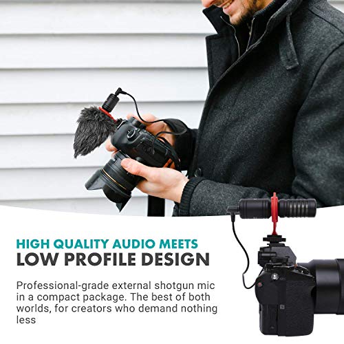 Movo VXR10-PRO External Video Microphone for Osmo Pocket, Camera, Smartphones, with Rycote Lyre Shock Mount - Compact Shotgun Mic and Accessories - Battery-Free DSLR Mic