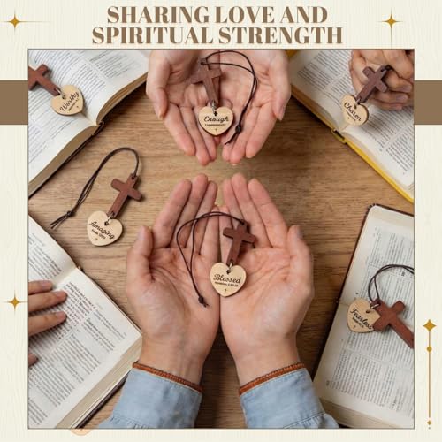 Novabright 12 Pcs Christian Gifts Bulk Heart Cross for Car Mirror Hanger