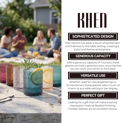 Khen Plastic Hobnail Drinking Glasses Set of 6 Neutral Tones Cups 10oz, Shatterproof & Unbreakable Acrylic Beaded Design, BPA-Free, Dishwasher Safe Indoor/Outdoor Drinkware for Water, Juice, Cocktails Muted Color