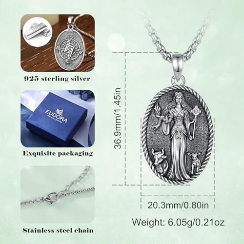 EUDORA S925 Sterling Silver Goddess Necklace Amulet Pendant for Women A05-ST Brigid Goddess