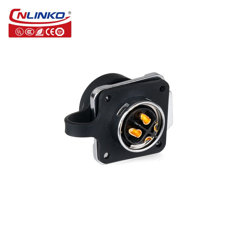 [Australia - AusPower] - CNLINKO LP20 Series Waterproof Connector, IP68 Power Connector 4pin 20A 500V M20 LED Connector, UL CE Rohs Approved (4 pin) 4 PIN Black/4-Hole Socket 