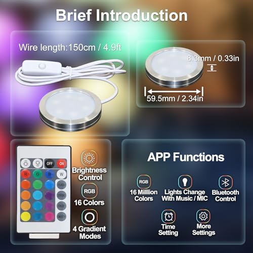 Smart RGB LED Lamp Kit 001 for Bambu Lab, App & IR Remote Control | 16 million colors, timer and group control, 60mm LED puck with 1.5M 5V USB cable for MakerWorld lamp models 2 pieces & 2 remote controls