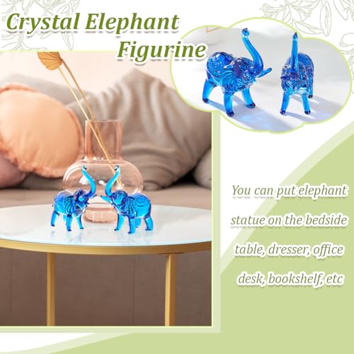 AHANDMAKER 2 pcs Crystal Elephant Figurine Glass Elephant Animal Figurines Ornaments Collectible Figurines Tabletop Decoration Elephant Sculpture for Home Office, Blue
