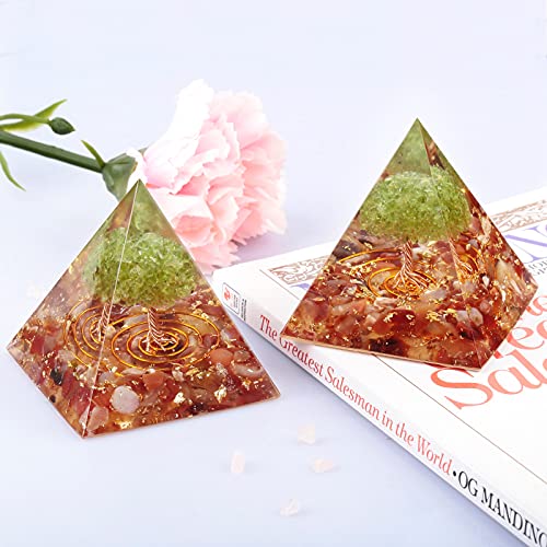 mookaitedecor Peridot Tree of Life Carnelian Crystal Pyramid Orange