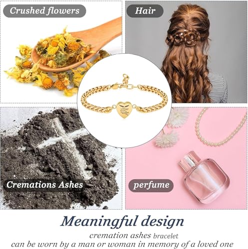 zeqingjw Heart Cremation Memorial Urn Bracelet for Ashes for Women Stainless Steel Adjustable Keepsake Bangle Cremation Memorial Ash Jewelry Gold