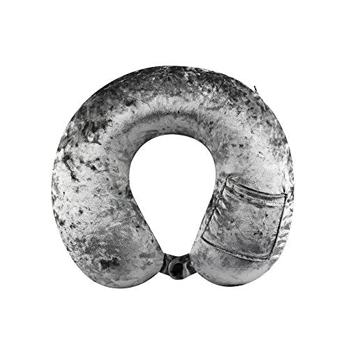 Cloudz Crushed Velvet Ultra Premium Comforlite Memory Foam Airplane Travel Neck Pillow with Matching Luxuriously Soft Black Out Sleep Mask - Grey