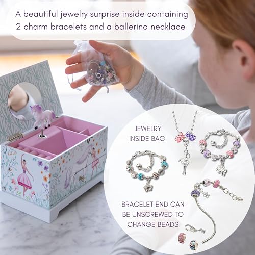ABI + OLIE Ballerina Unicorn Kids Jewelry Box for Girls & Little Girls Jewelry Box Organizer - A unicorn music box gift Unicorn Ballerina