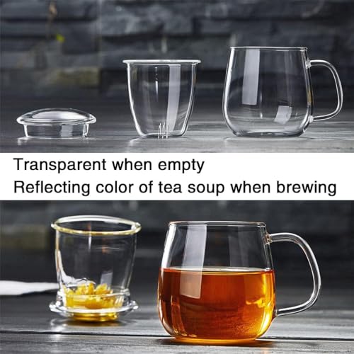 DOPUDO Glass Teacups 2 Pack Glass Tea Cup with Infuser and Lid, 17.6oz/520ml Large Borosilicate Teacup,Tea Clear Mug Cup for Loose Leaf Blooming Tea, Microwave & Dishwasher Safe. 17.6 fluid_ounces
