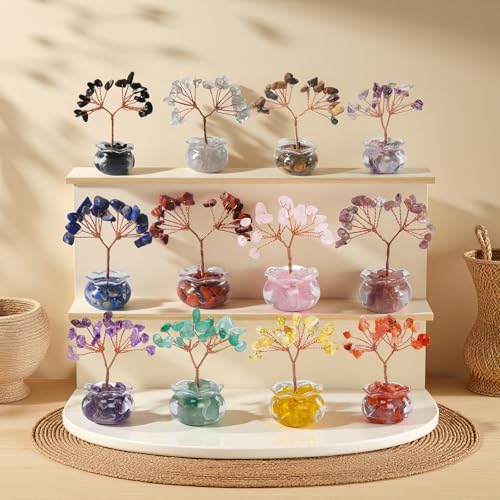 Crystal Tree Home Decor,12PC Crystal Tree Set of Life, mini Crystal Trees Chakra Decor for Home, 7 Chakra Gemstone Tree Crystals Decorations Suitable for Any Place (12PC style1) 12pc Style1