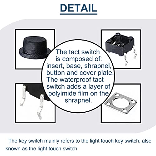 Miniature Micro Switch, 4 Pin Tactile Push Button 6 x 6 x 5 mm Momentary Tactile Button Switch Touch Electronic Components, for Panel PCB (Pack of 100) 4 Pin 6x6x5 Tactile Push Switch